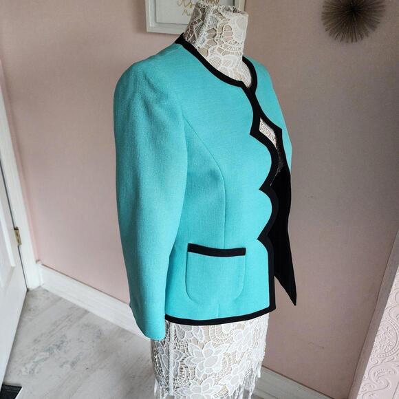 LKNW Nipon Boutique teal black scallop blazer jacket open 8 adorable - Picture 3 of 8